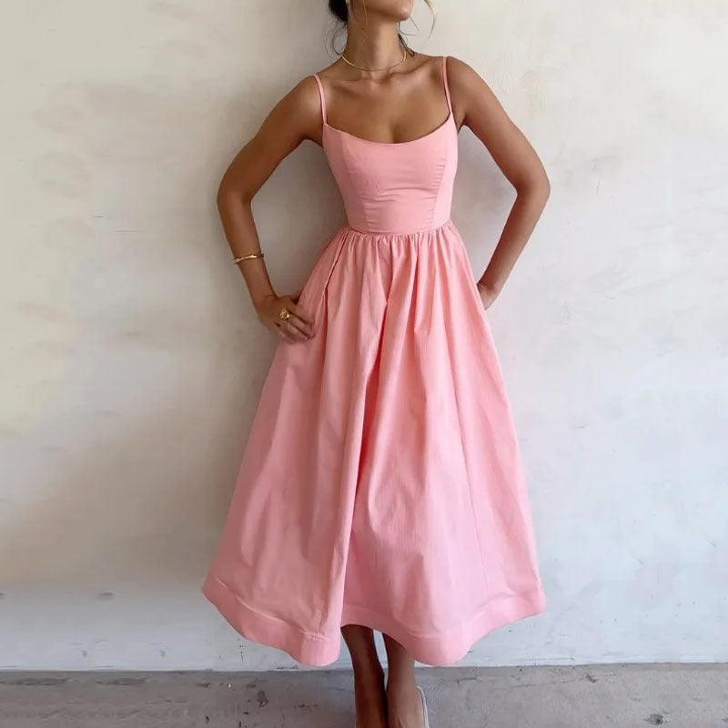 Stunning Sexy Dress with Straps, Pleated Waist, and Flared Skirt for a Dazzling Look