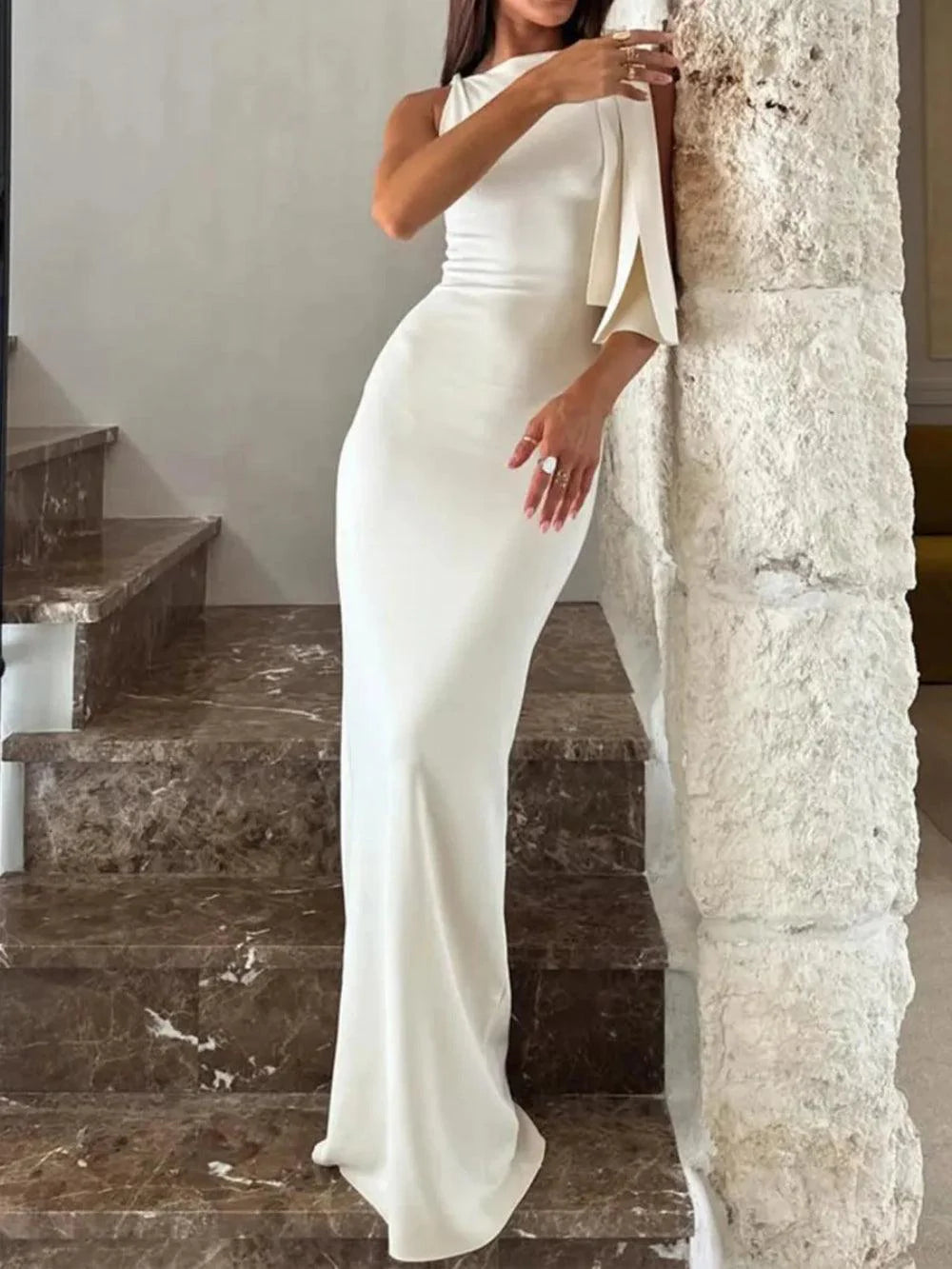 Lynn Maxi Dress with Asymmetrical Details and Tie