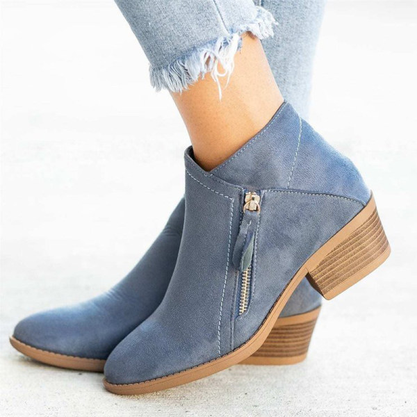 Women's Ankle Boots with Dual Zippers and a Trendy Chunky Low Heel