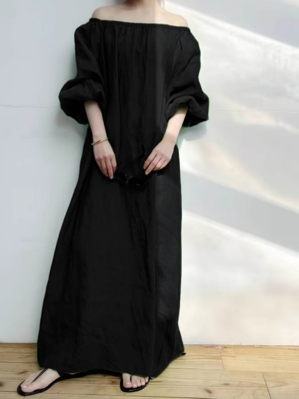 Loose Casual Off-Shoulder Dress in Solid Elegant Color