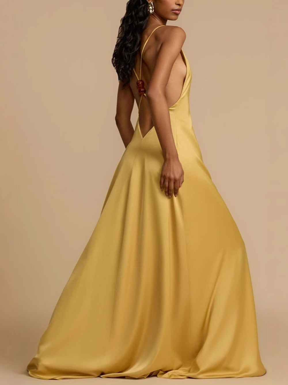 Elegant backless v-neck satin maxi dress for a stunning, sophisticated look