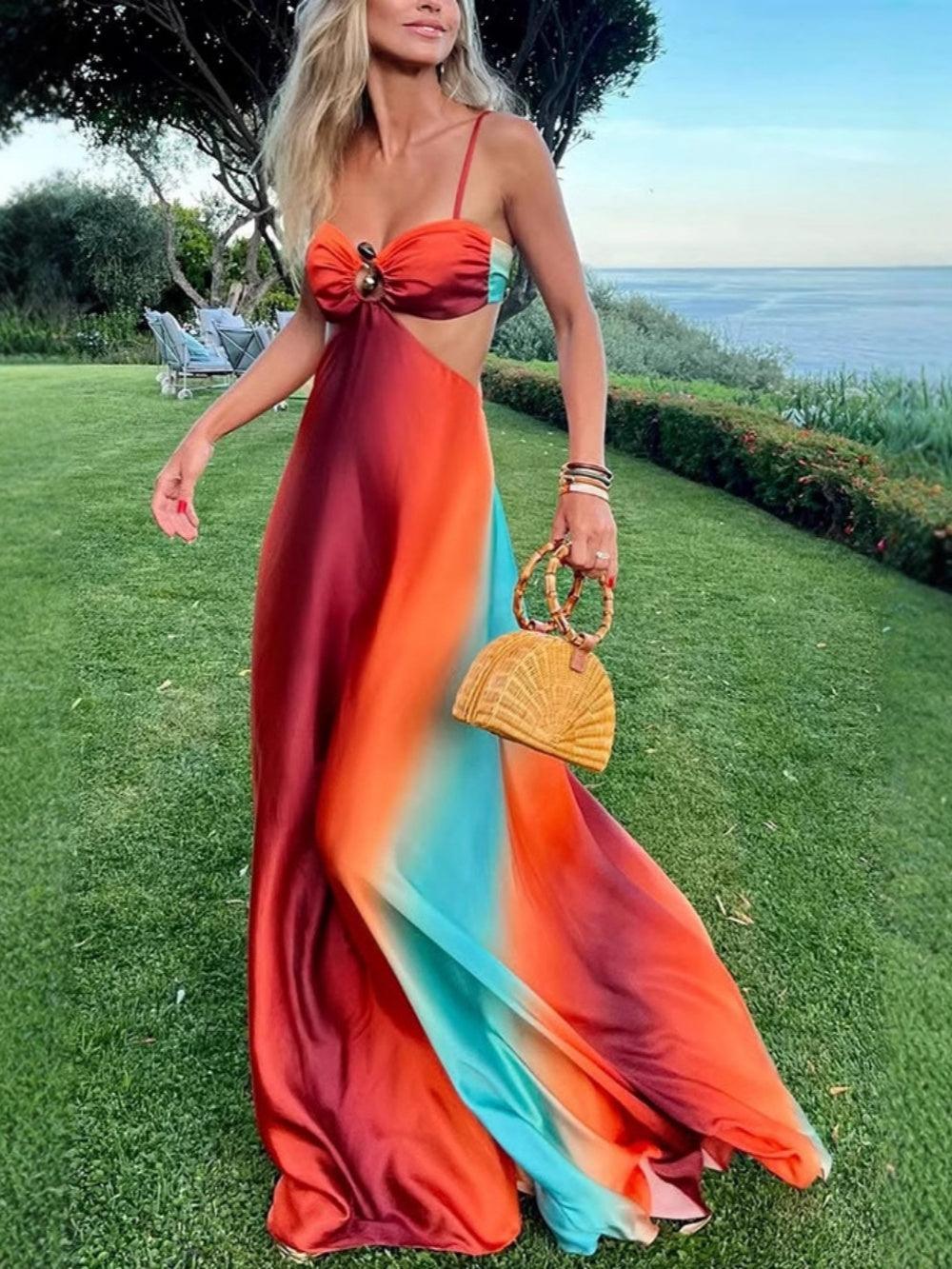Maxi Beach Gradient Sling Dress for Elegant and Comfortable Style
