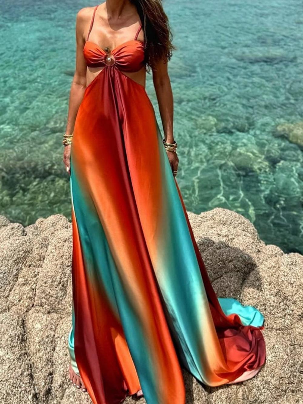 Maxi Beach Gradient Sling Dress for Elegant and Comfortable Style