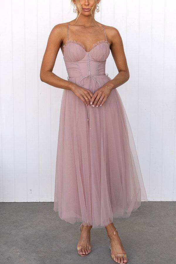 Elegant Maxi Dress with Straps in Chiffon for a Modern Princess Party