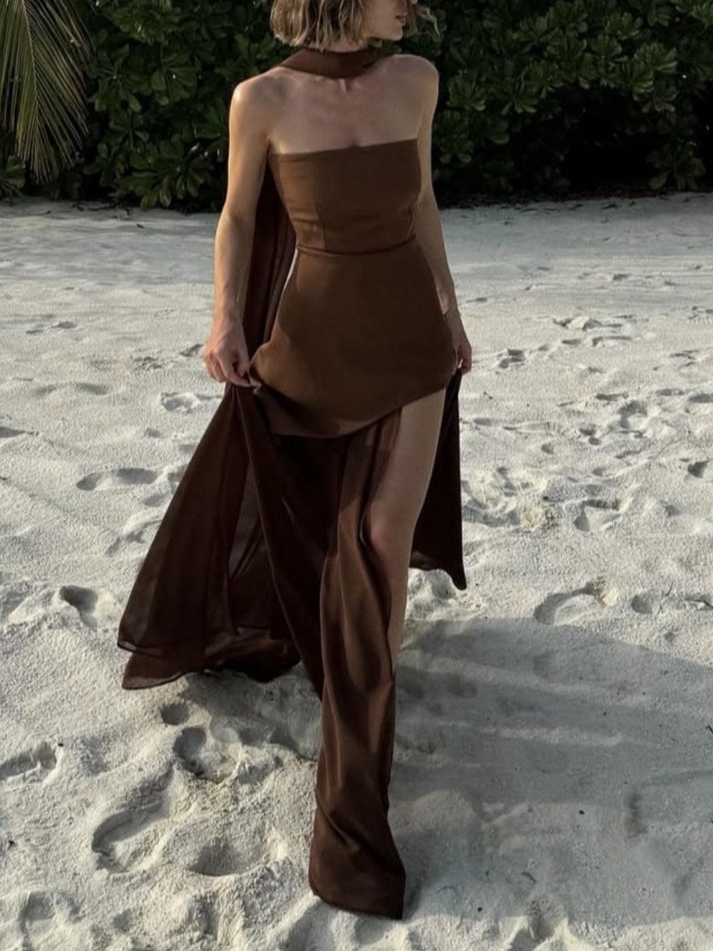 Elegant strapless one-shoulder sleeveless dress for a chic and sophisticated look