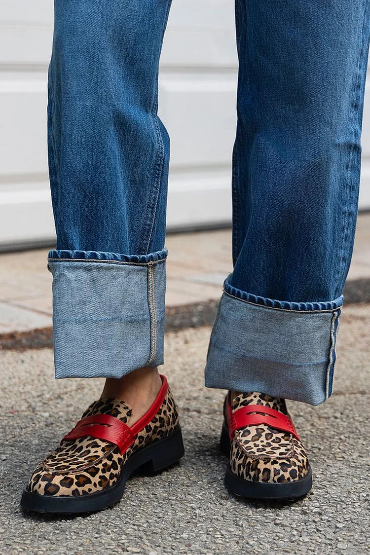 Leopard-Print Loafer with Bold Red Accents