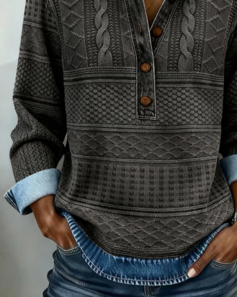 Elegant Half-Button Collar Sweatshirt