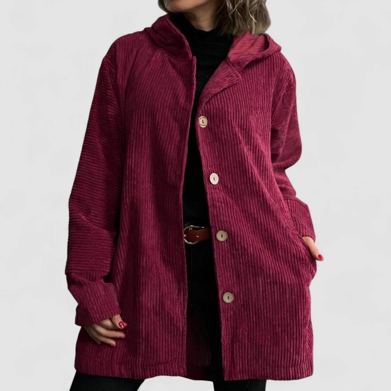 Floryn | Cozy Velour Hooded Cardigan Elegant