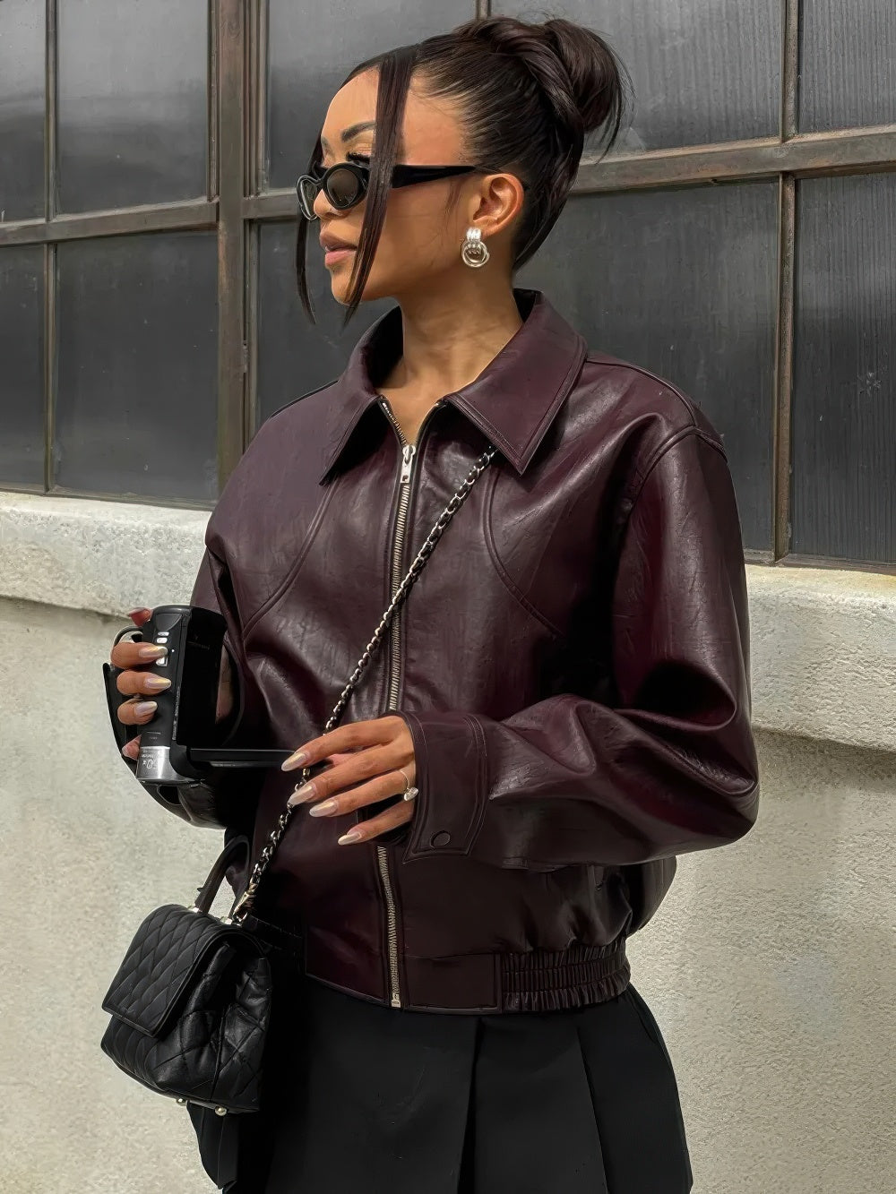 Shiny Leather Jacket for Women - Chic and Trendy Bomber
