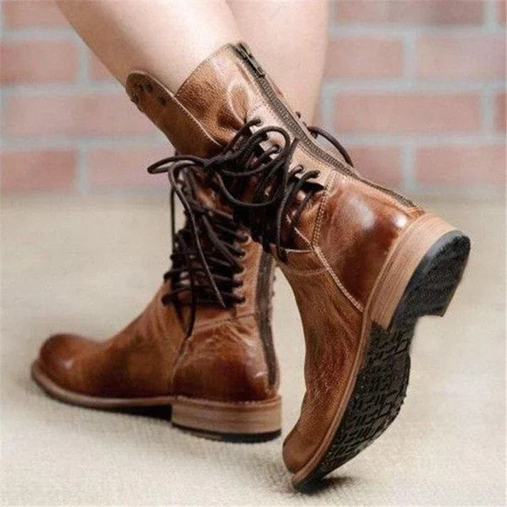Teagan - Retro Lace-Up Wedge Shoes Mid-Calf