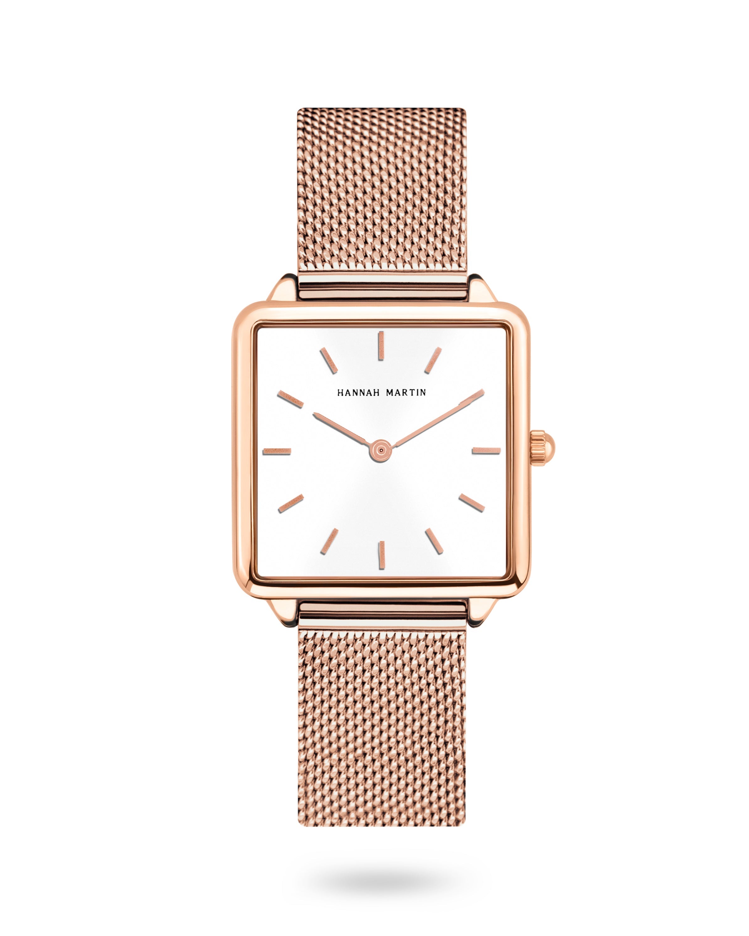Elegant Square Watch with Rose Gold Finish and Mesh Band