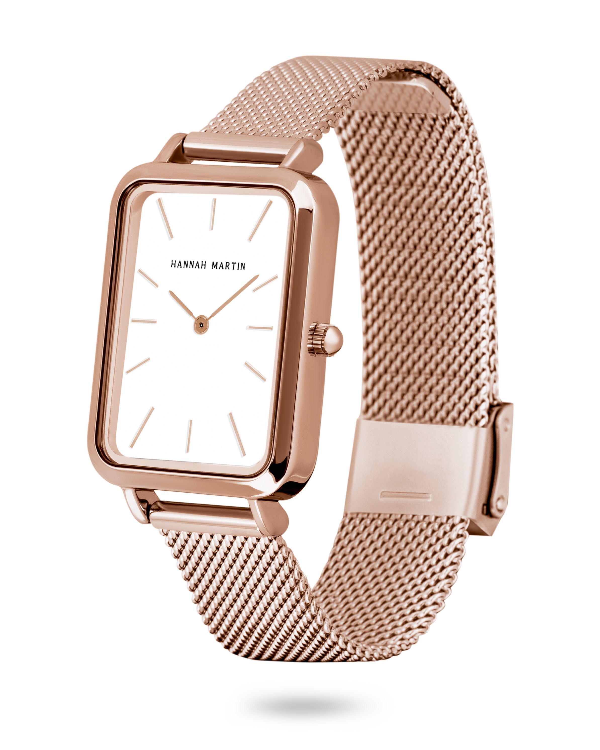 Luxe - Elegant Rectangular Watch with Rose Gold Mesh Band for a Stylish Look
