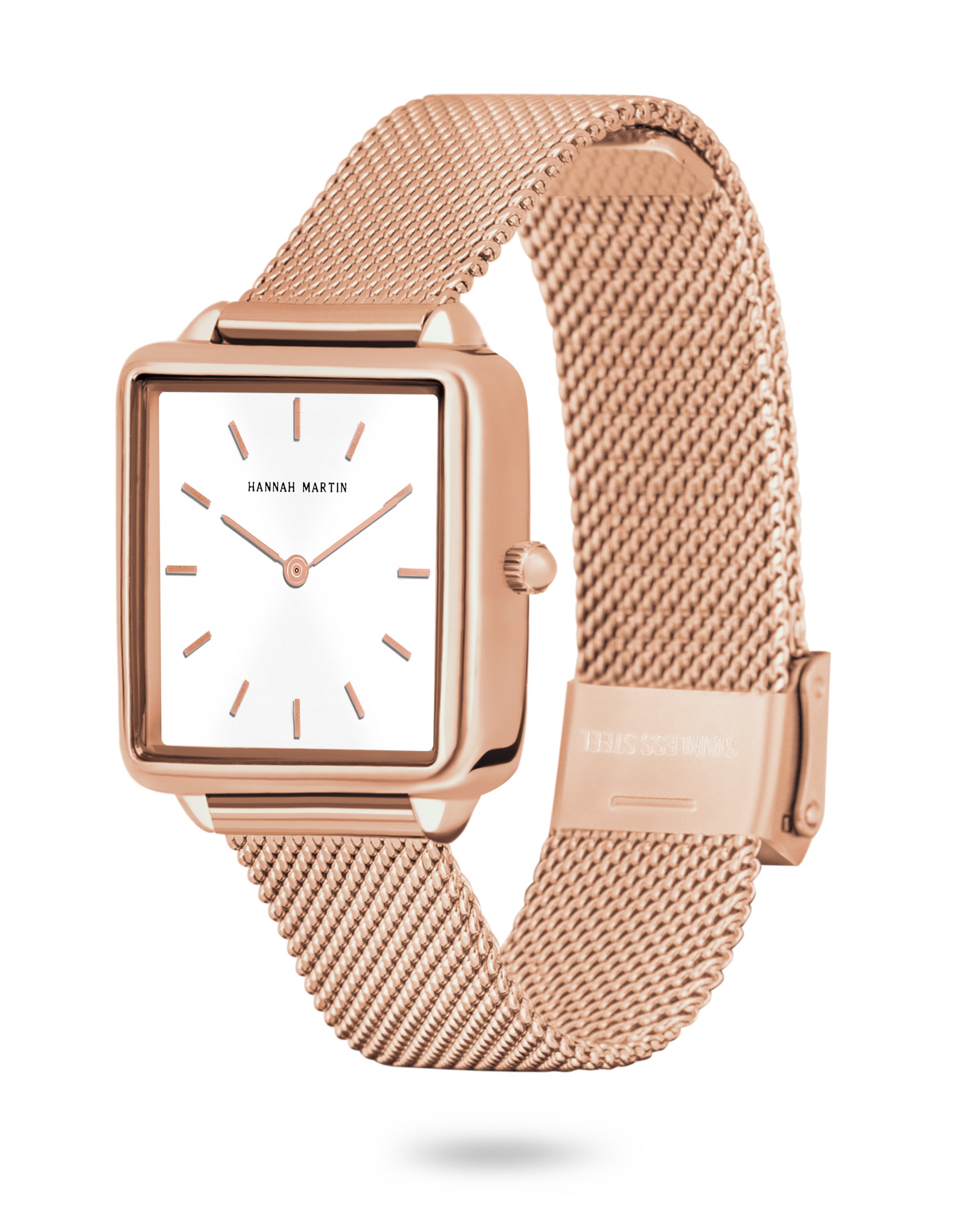 Elegant Square Watch with Rose Gold Finish and Mesh Band