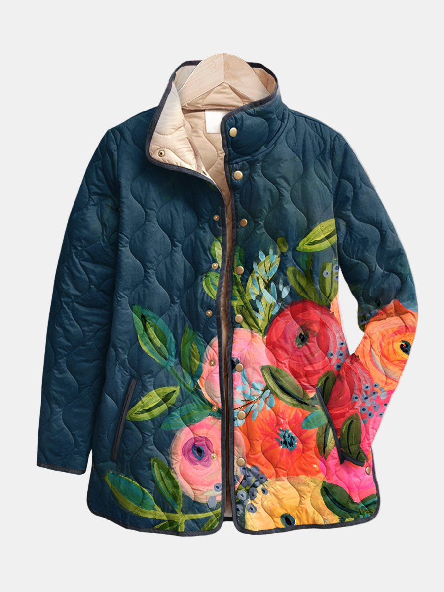 Amaya Vintage Floral Print Quilted Jacket – Timeless Style with Cozy Warmth