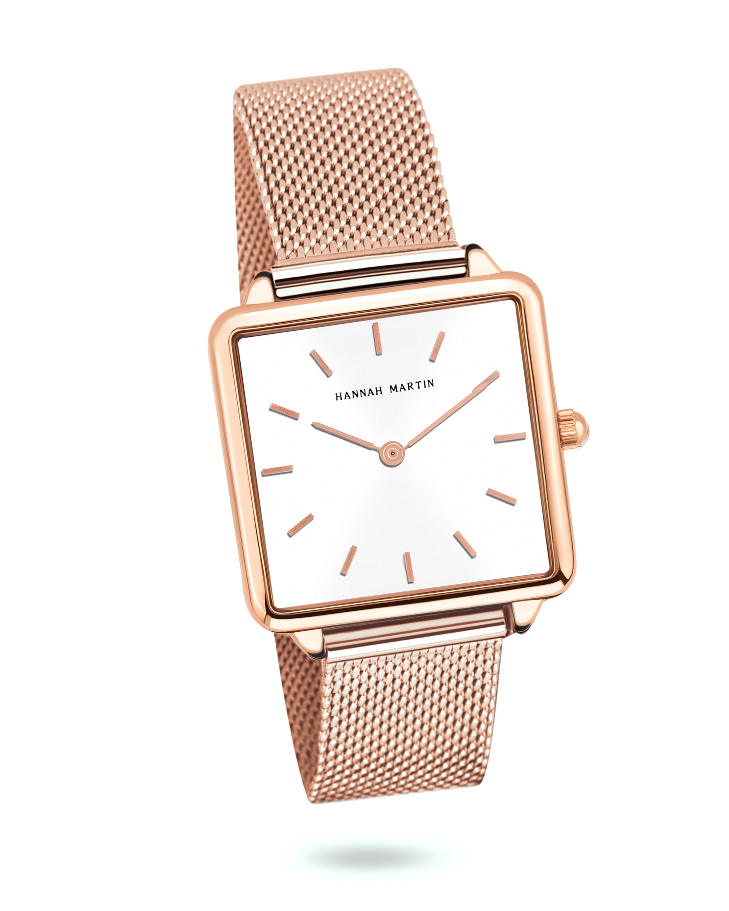 Elegant Square Watch with Rose Gold Finish and Mesh Band