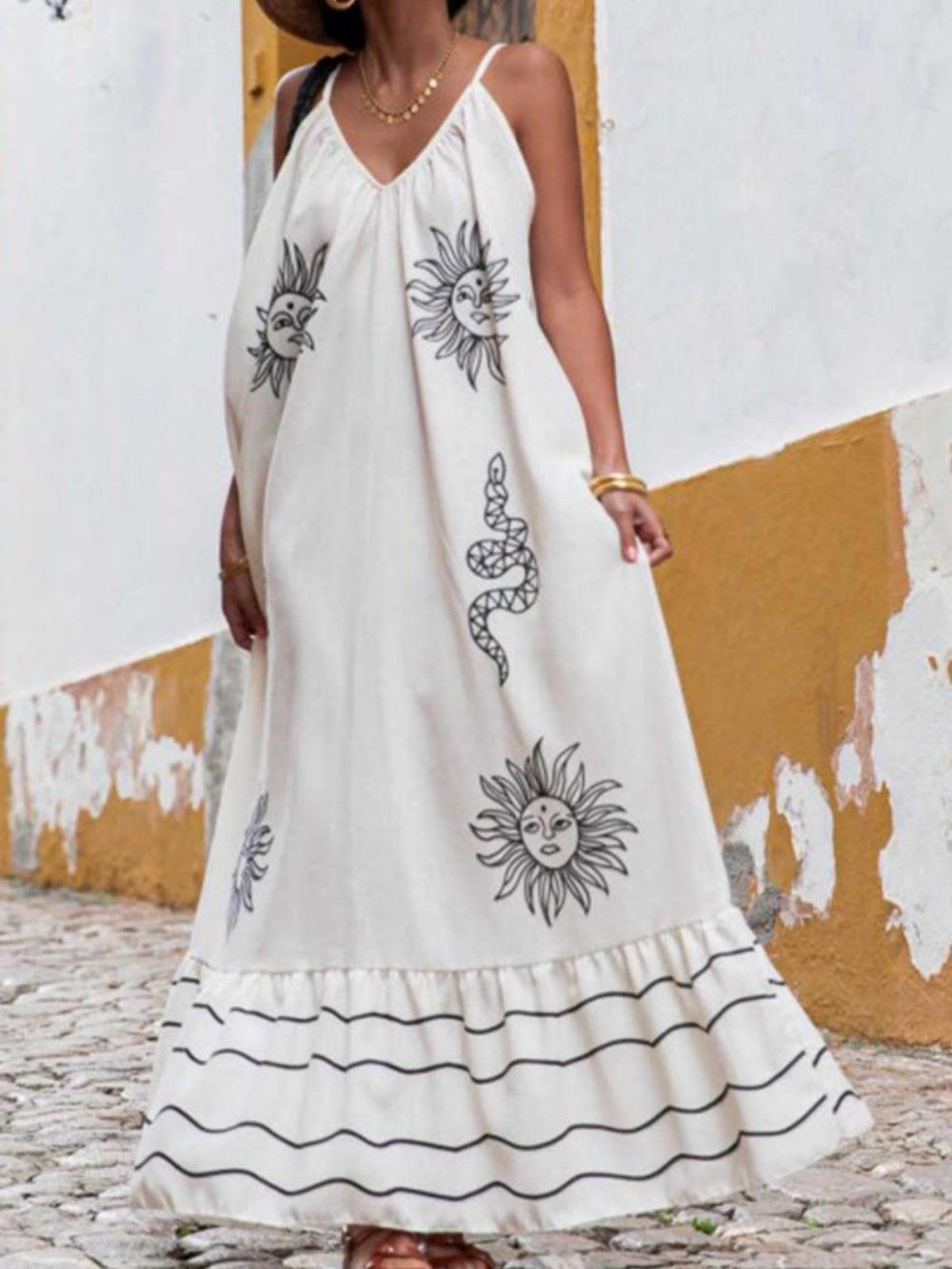 Plus Size Printed Long Sleeve Party Dress