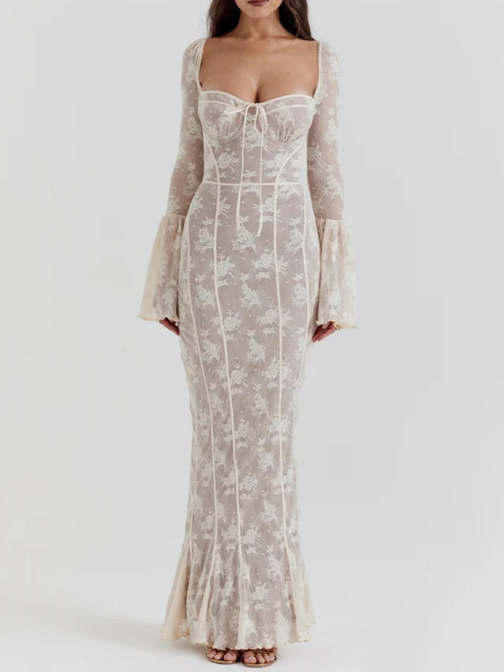 Elegant Delilah Vintage Cream Lace Maxi Dress for Timeless Style