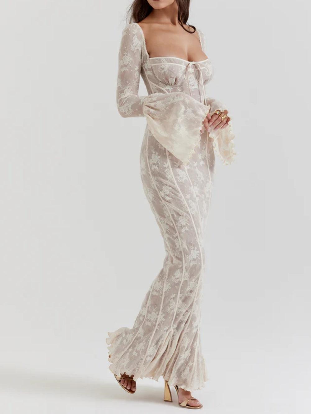 Elegant Delilah Vintage Cream Lace Maxi Dress for Timeless Style