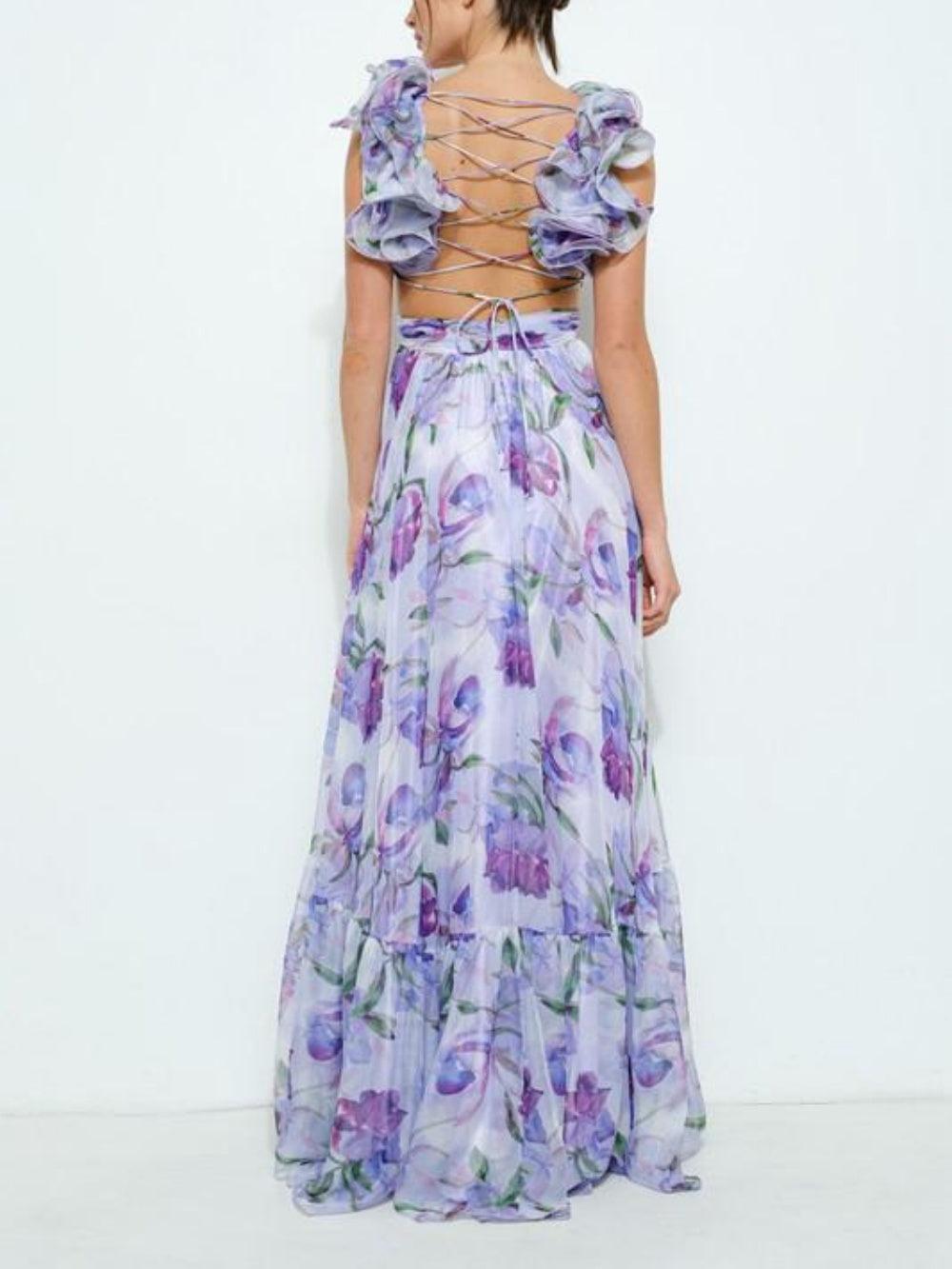 Printed Maxi Dress without a Deep Neckline for an Elegantly Casual Look