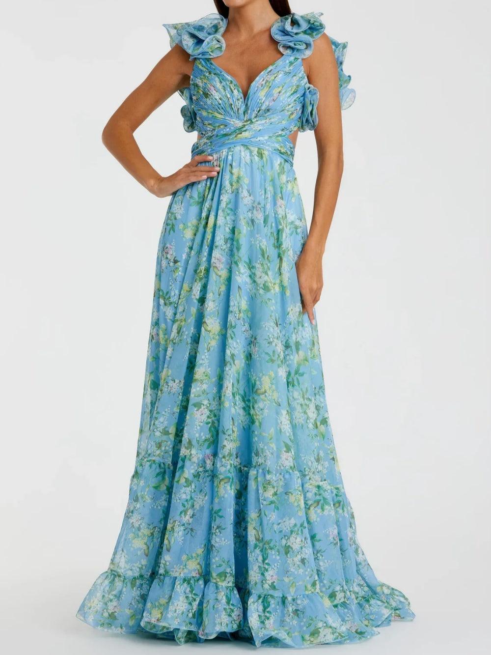 Printed Maxi Dress without a Deep Neckline for an Elegantly Casual Look
