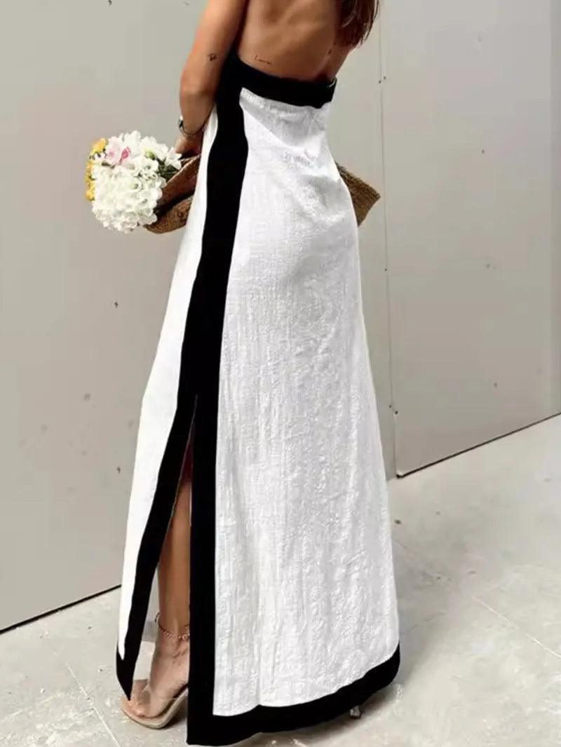 Elegant Maxi Dress with Halter Neck and Slit Fashion