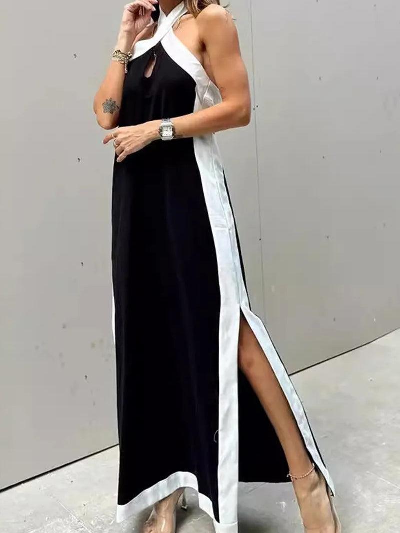 Elegant Maxi Dress with Halter Neck and Slit Fashion