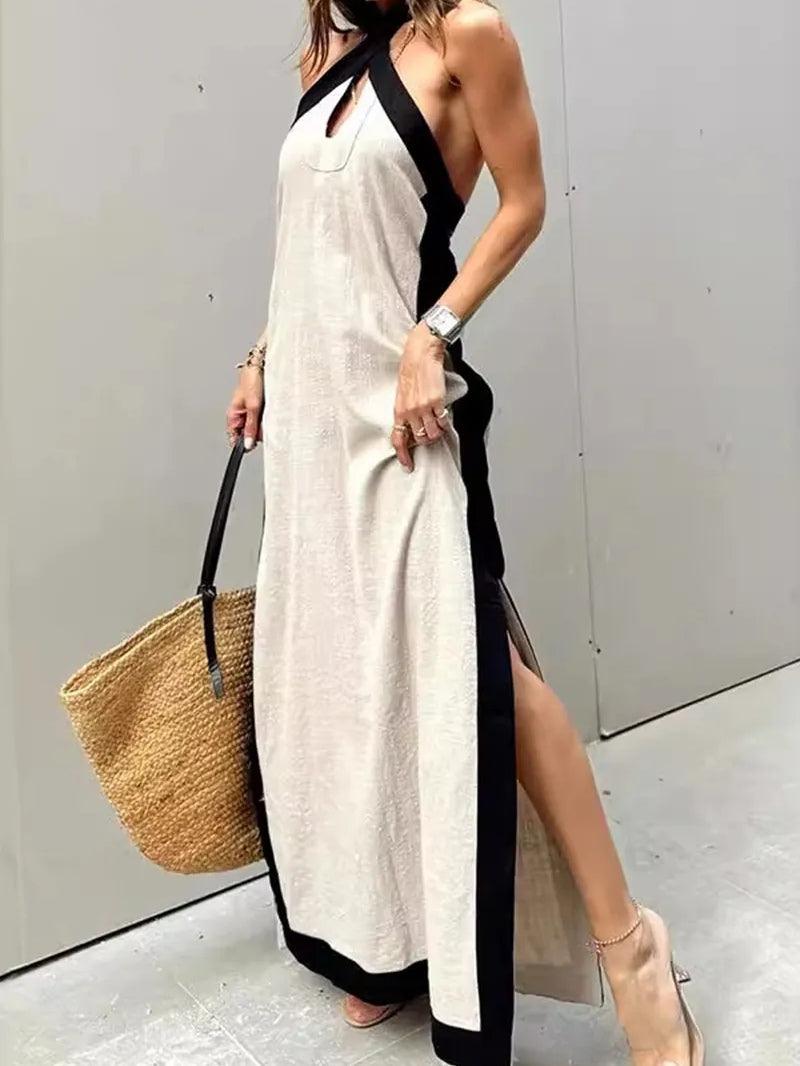 Elegant Maxi Dress with Halter Neck and Slit Fashion