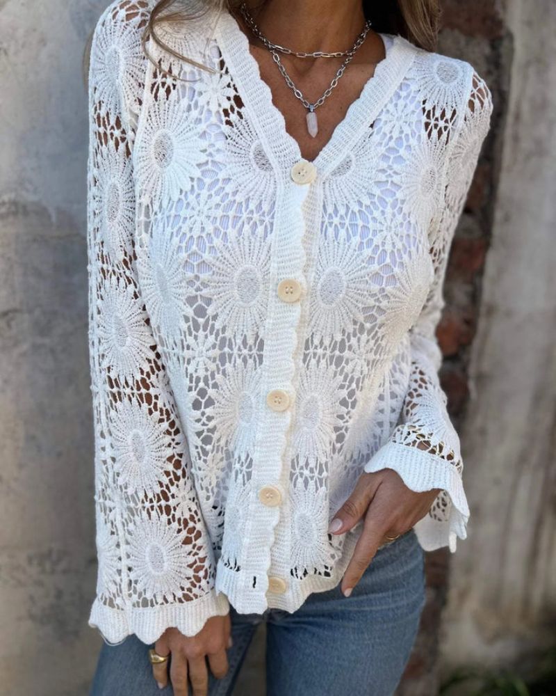 NALIE - Crochet Lace Cardigan with Elegant Buttons