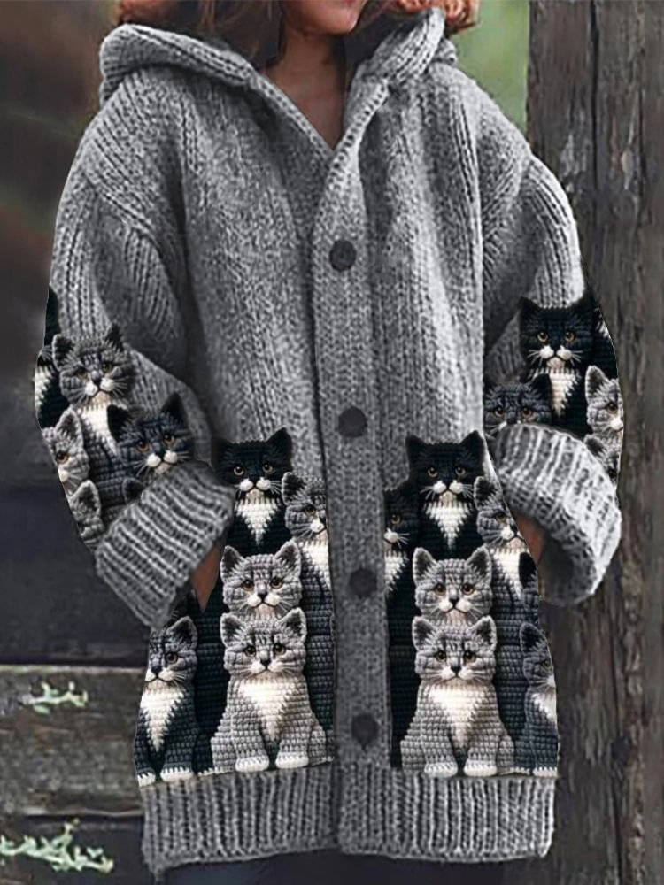 Jasmin - Charming Cozy Knit Cardigan with Cat Pattern