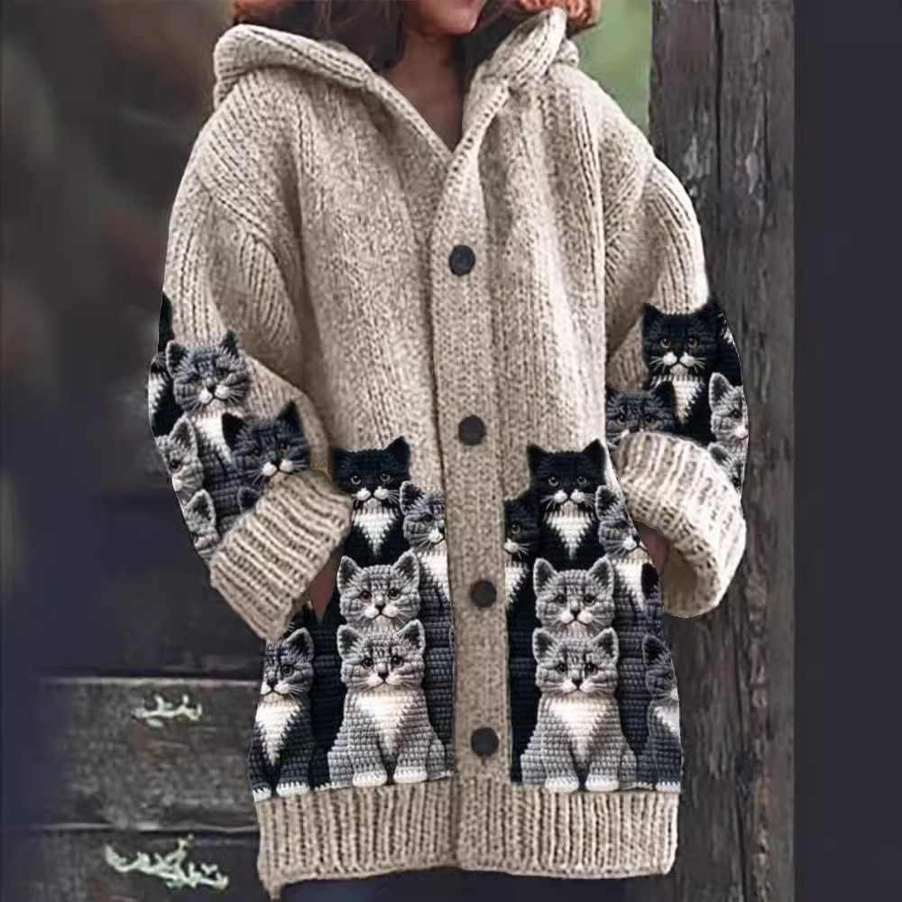 Jasmin - Charming Cozy Knit Cardigan with Cat Pattern