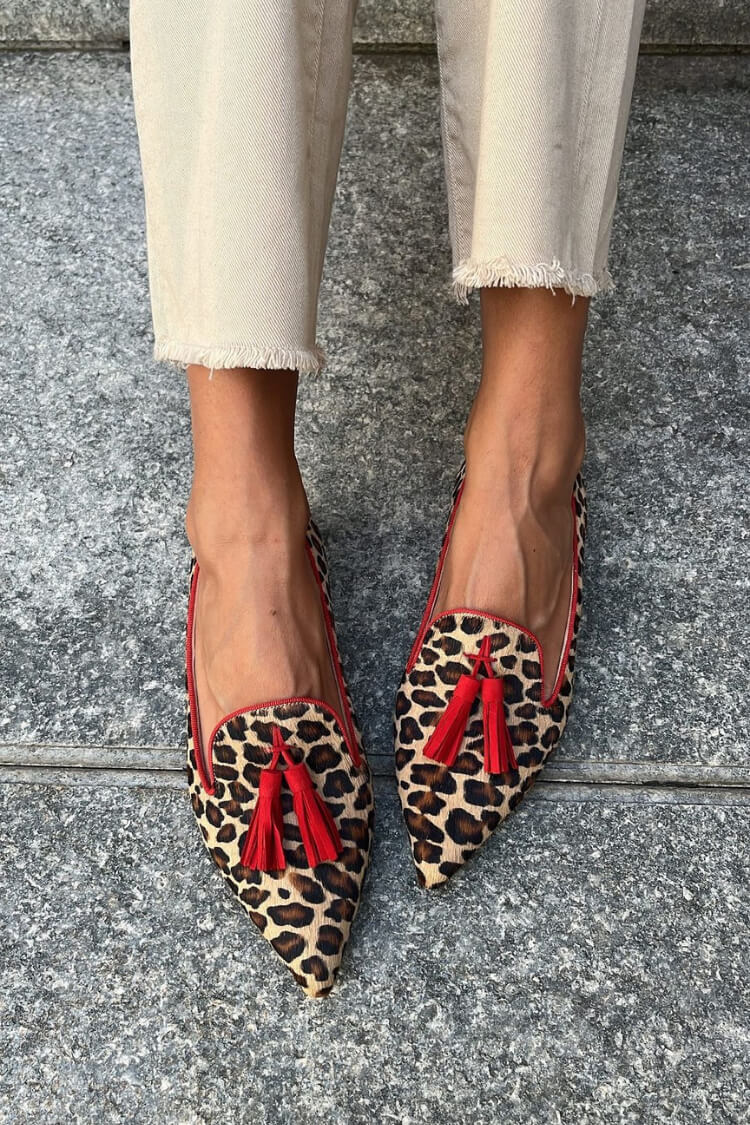 Pointed-toe Loafers with Fringe Detail
