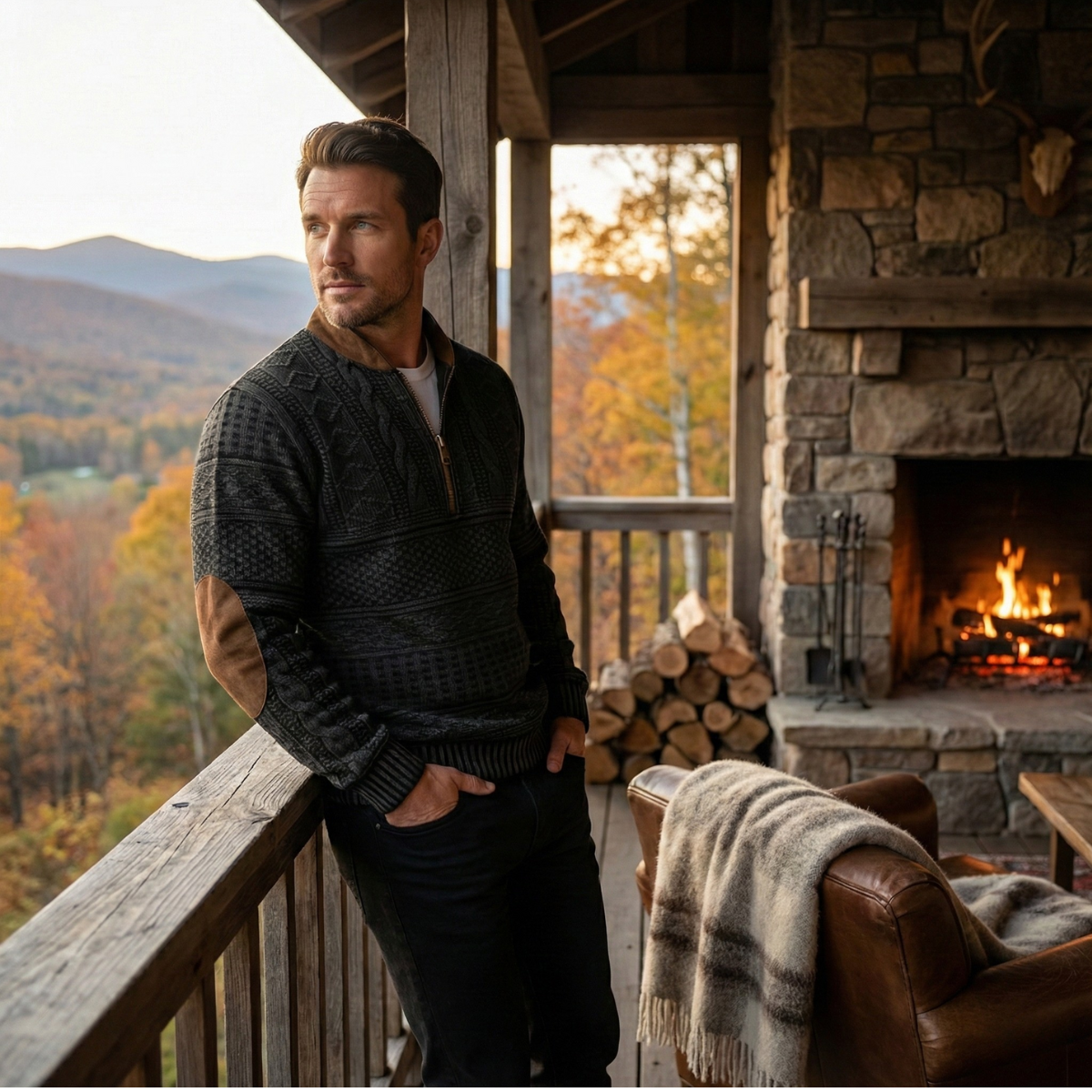 Siena Men's Casual Patterned Half-Zip Sweater with Elbow Patches – Modern Style, Everyday Comfort