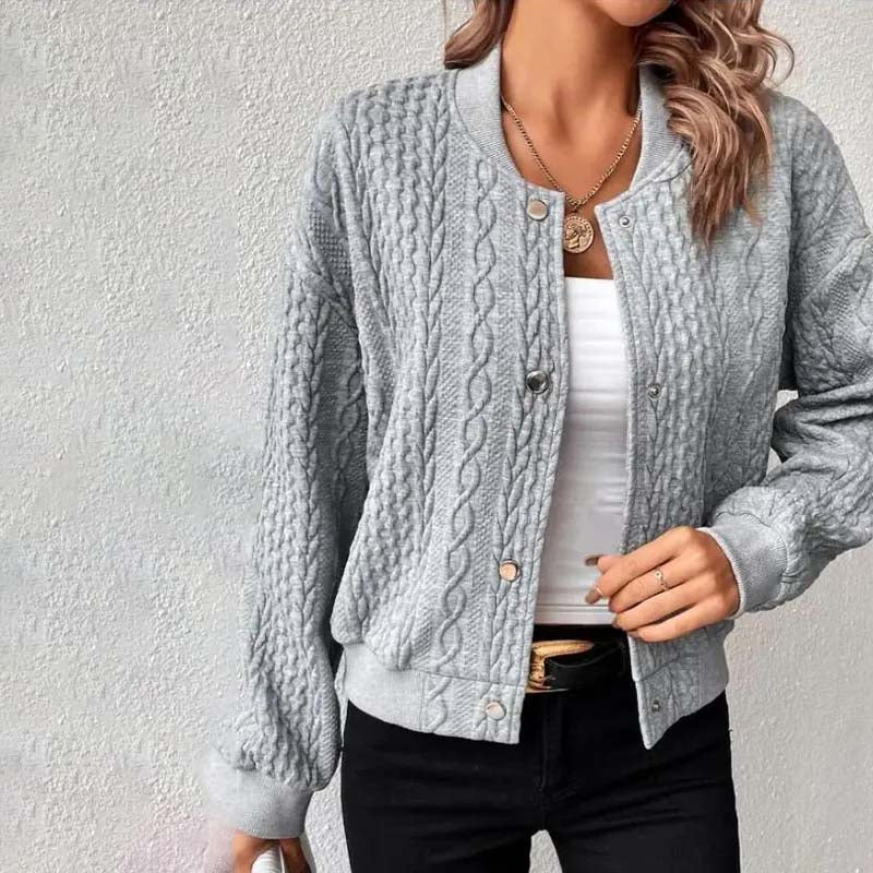Women's Clothing - Quilted Knit Bomber Jacket for a Touch of Comfort and Elegance