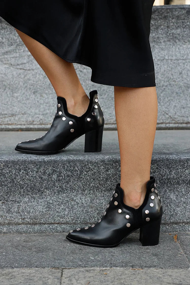 Studded Ankle Boot with a Bold Wide Heel