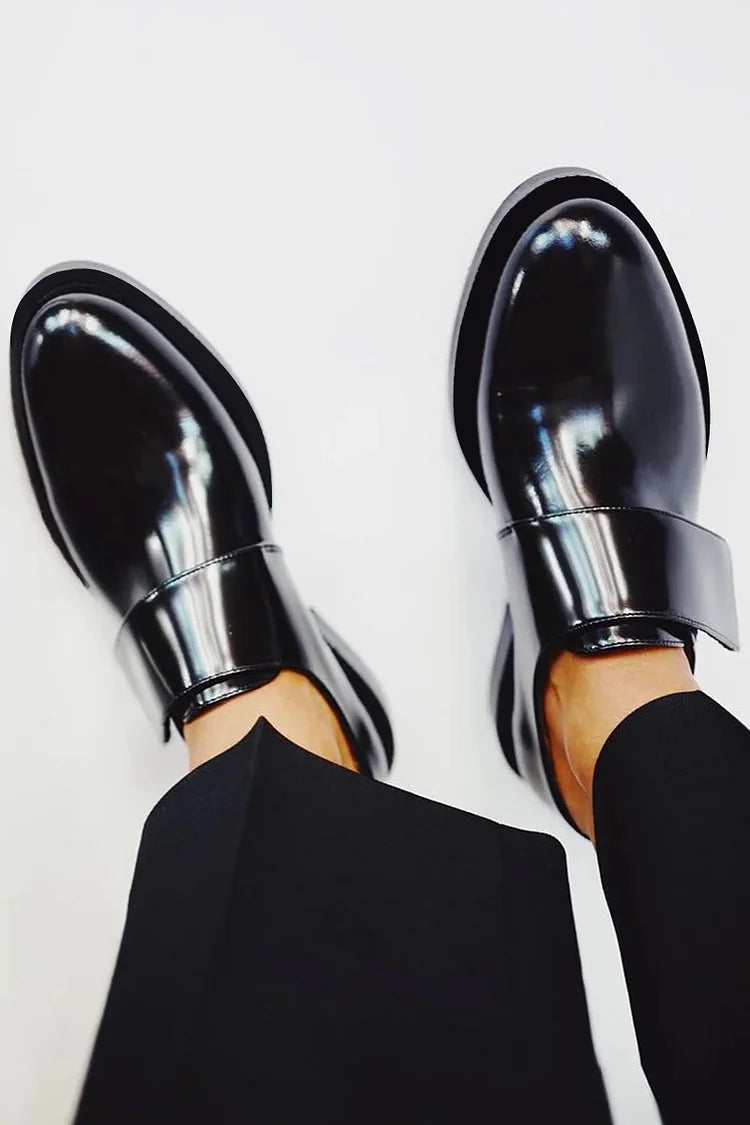 Sleek Polished Strap Loafers