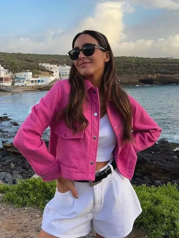 Women's Jumper - Elegant Short Utility Bomber Style Jacket