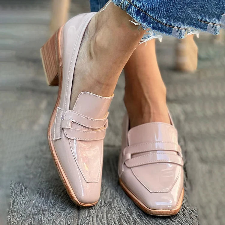 Shiny Loafers with Block Heel