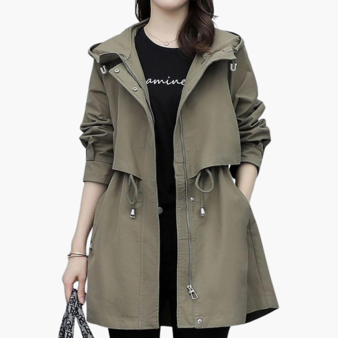 Women's hooded trench coat with adjustable waist – stylish all-rounder for every occasion