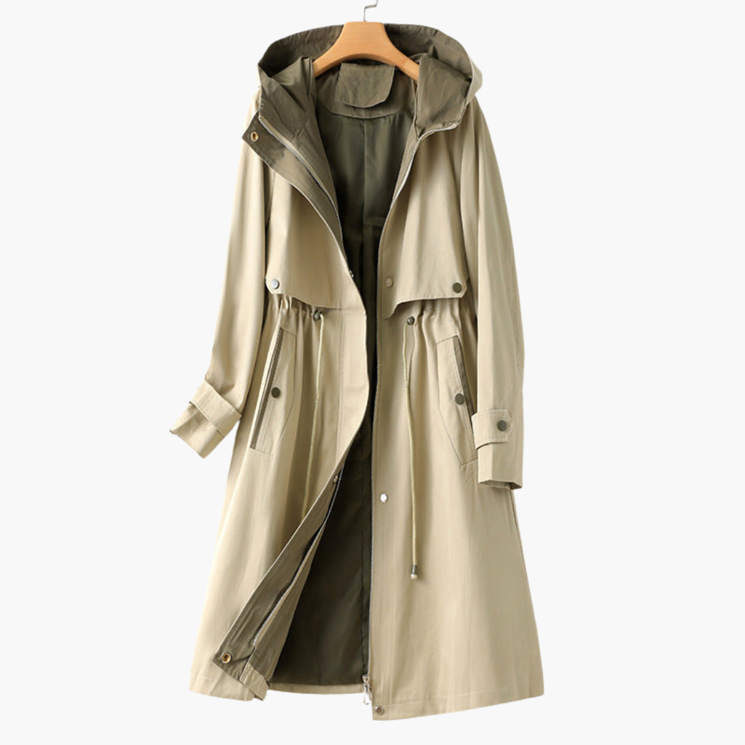 Women's Hooded Trench Coat with Zipper – Elegant Versatile Coat for Any Occasion