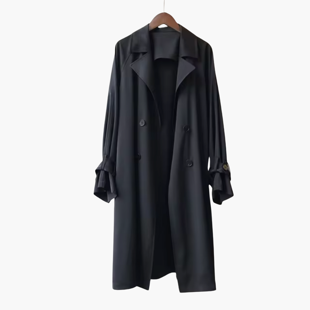 Elegant women's trench coat with a lapel collar and double-button closure