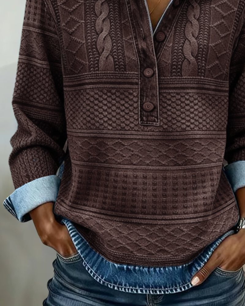 Elegant Half-Button Collar Sweatshirt