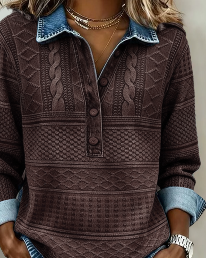 Elegant Half-Button Collar Sweatshirt