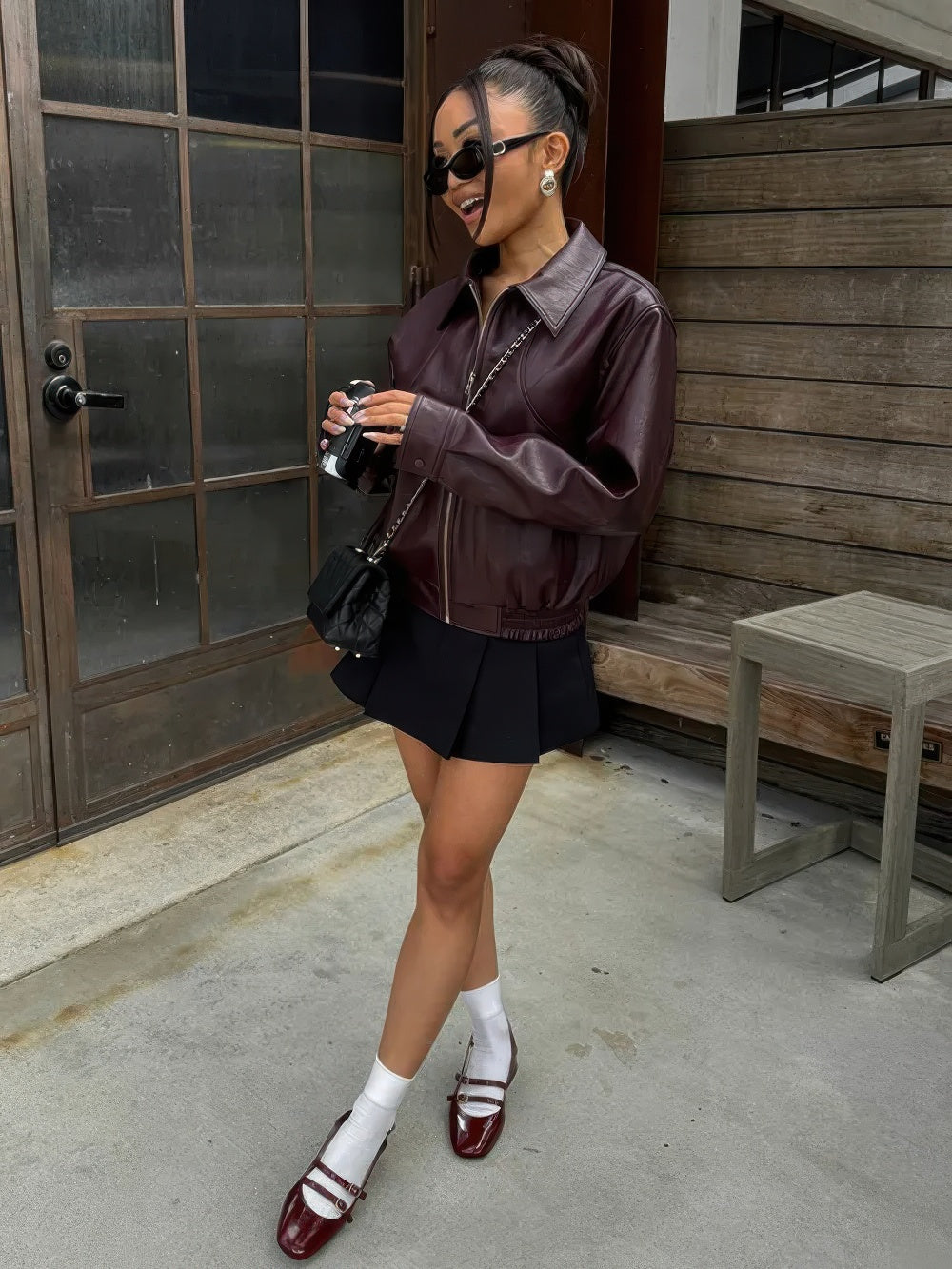 Shiny Leather Jacket for Women - Chic and Trendy Bomber