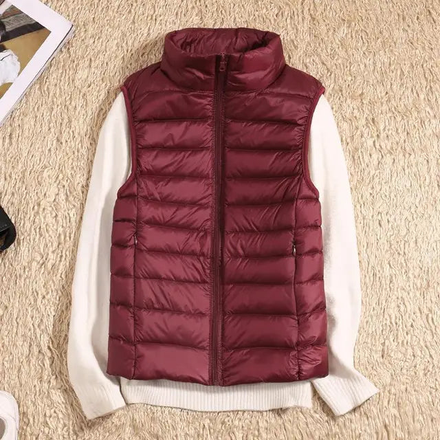 Women's Rose Puffer Vest with Front Zipper