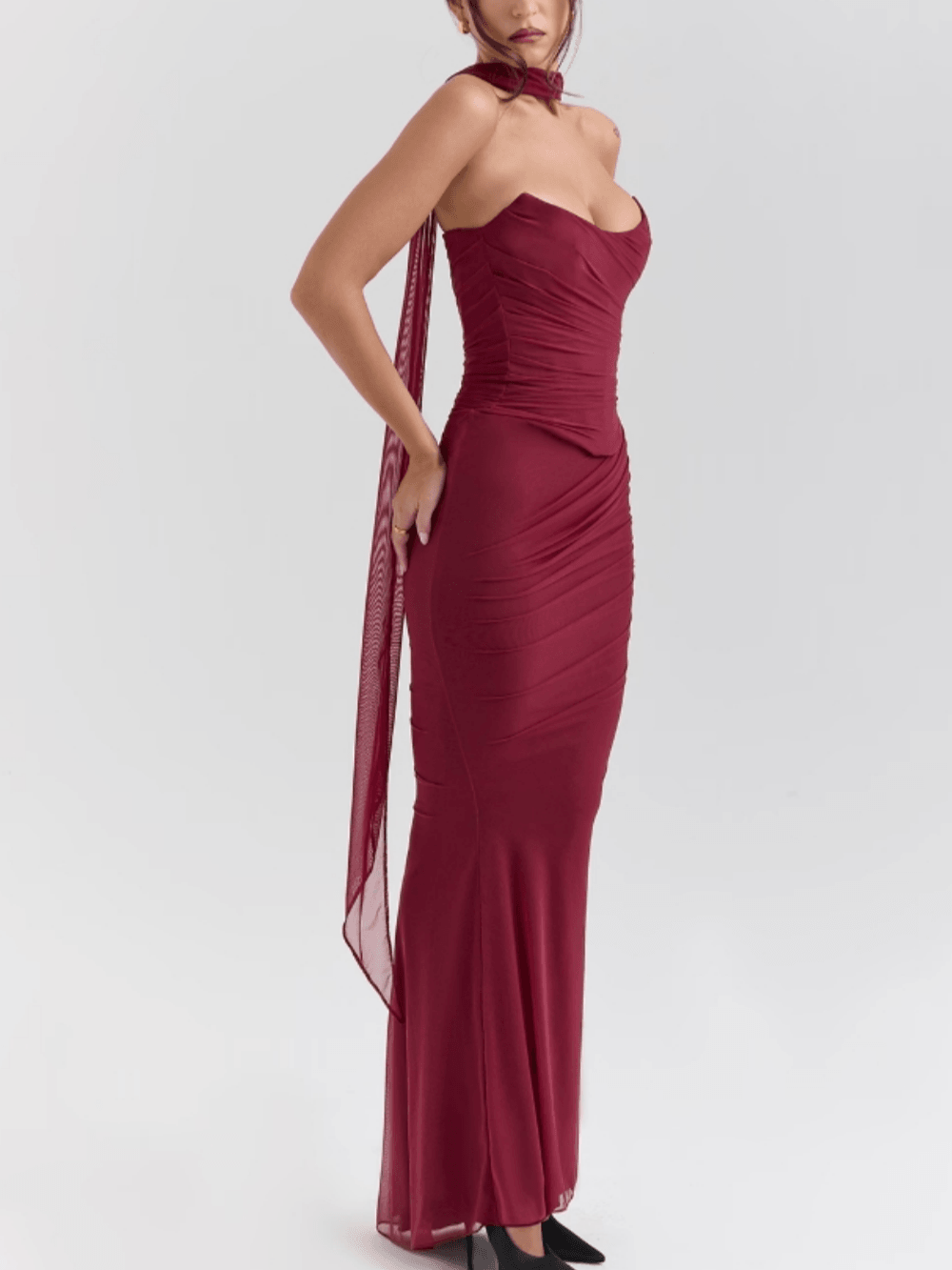 Strapless Cabernet Corset with Scarf for the Neck, Guaranteed Elegance & Style