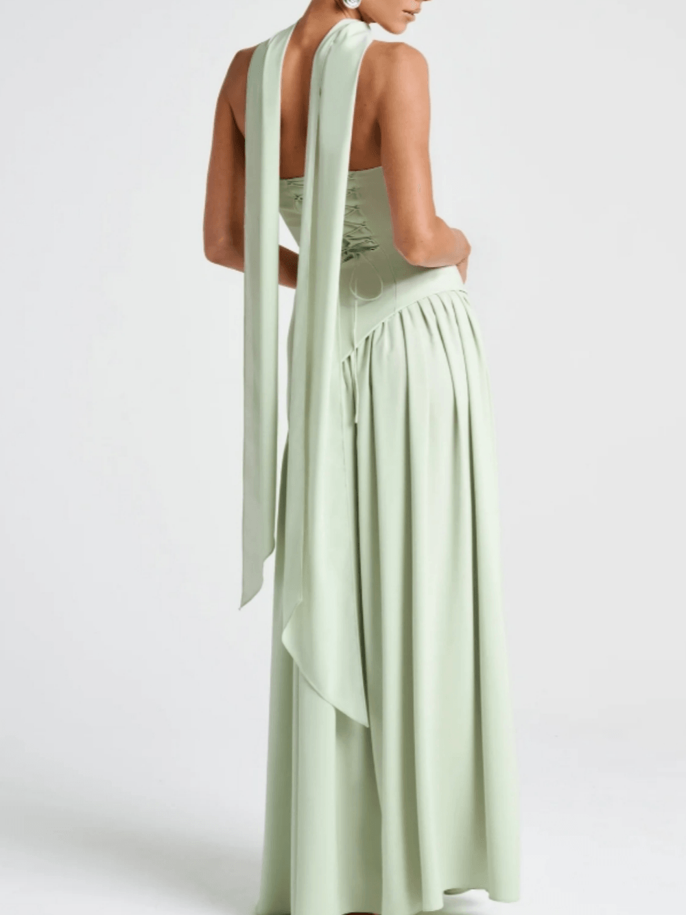 Elegant Mint Green Patchwork Strapless Maxi Dress