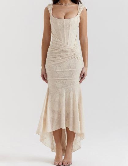 Elegant White Floral Maxi Dress for Women