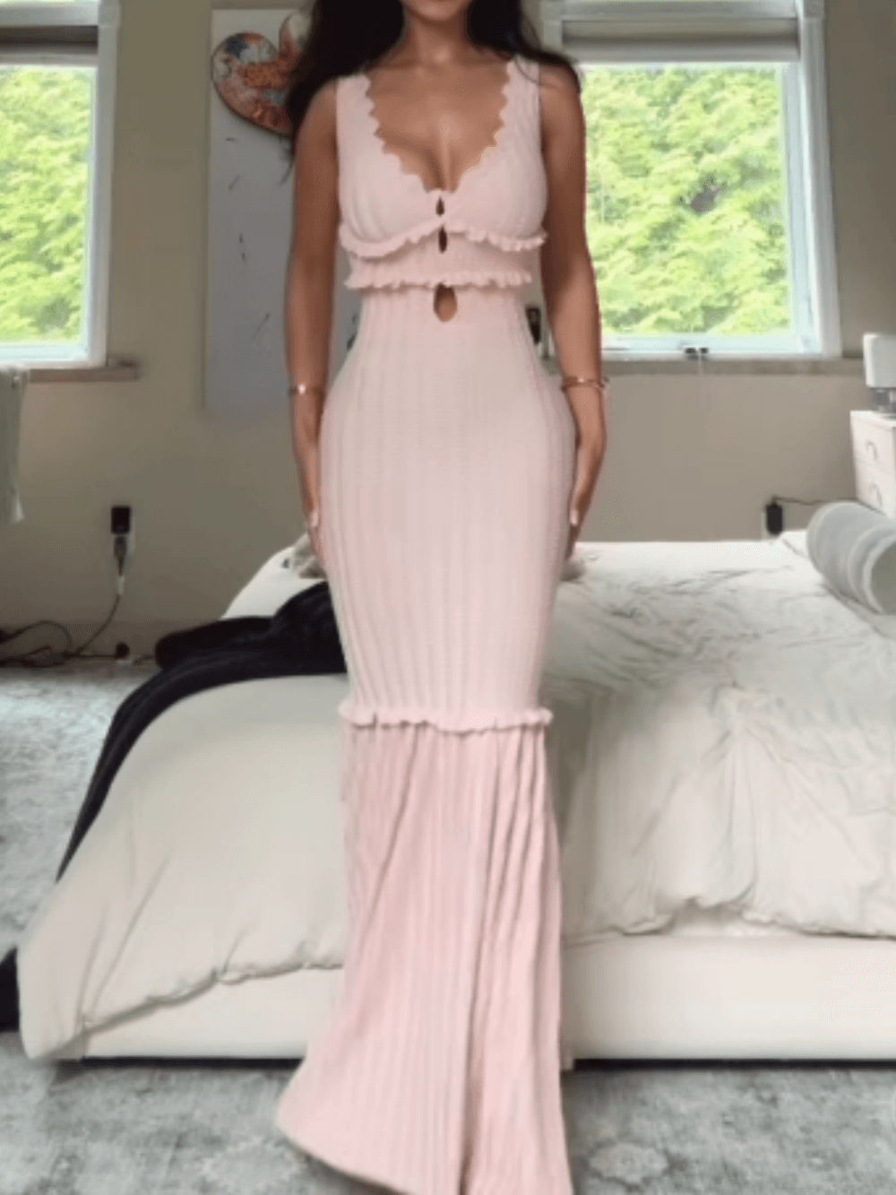 Dress with Ruffle Details and Off-Shoulder Neckline