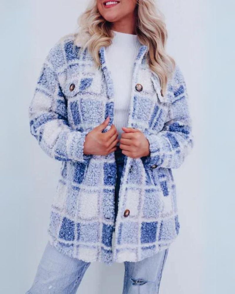Elinara - Flannel and Faux Fur Coat for a Warm and Elegant Look