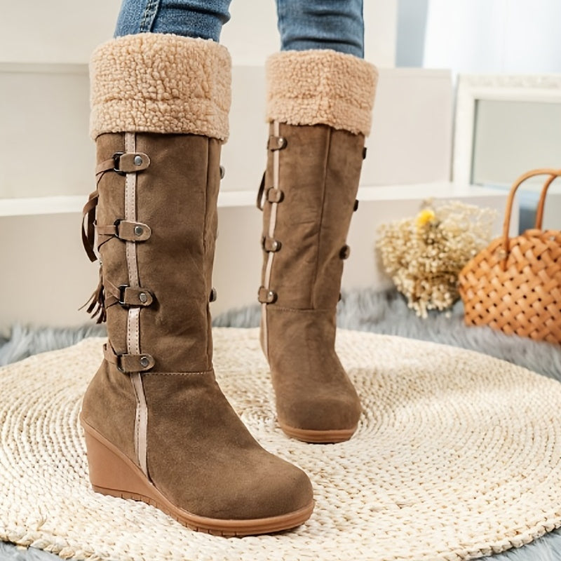 Chic Women's Knee-High Winter Boots with a Durable Thick Sole